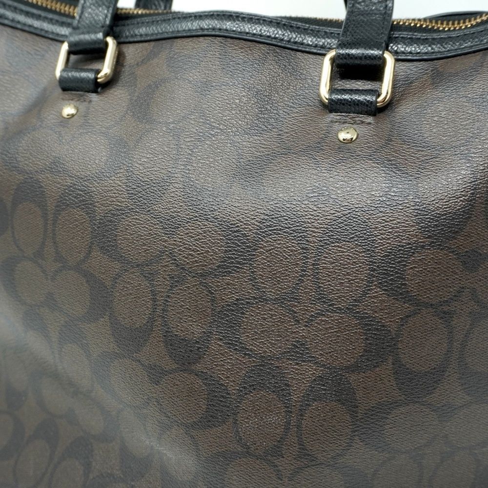 AUTHENTIC COACH PVC SIGNATURE LARGE SATCHEL BAG PURSE BROWN/BLACK - Picture 5 of 11